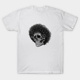 Cute skull with afro hair wearing glasses drawing with scribble art T-Shirt
